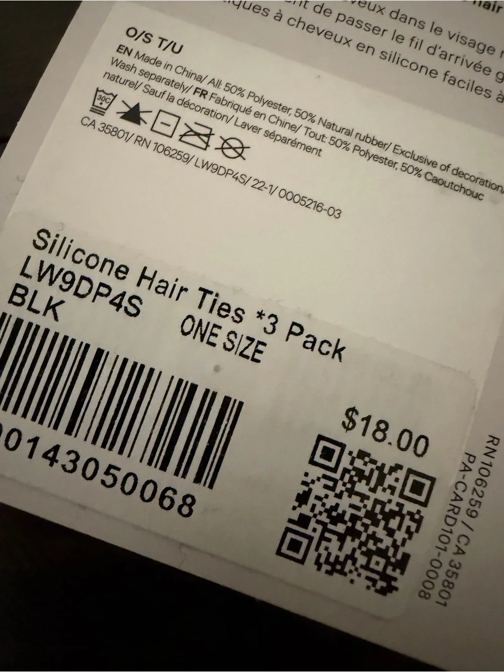 Lululemon Black Silicone Hair Tie Trio with Reflective Dots